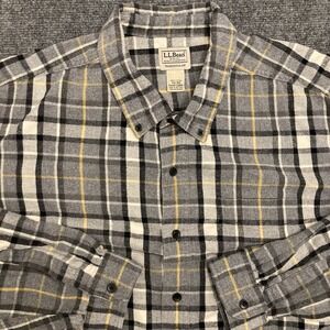 LL Bean Flannel Shirt Mens Medium Gray Scotch Plaid Long Sleeve Button Up VTG